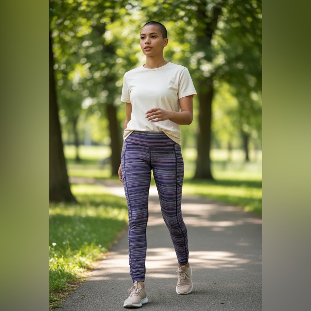 Lululemon Athletica Purple Striped Leggings size 6 L27 - Picture 2 of 8